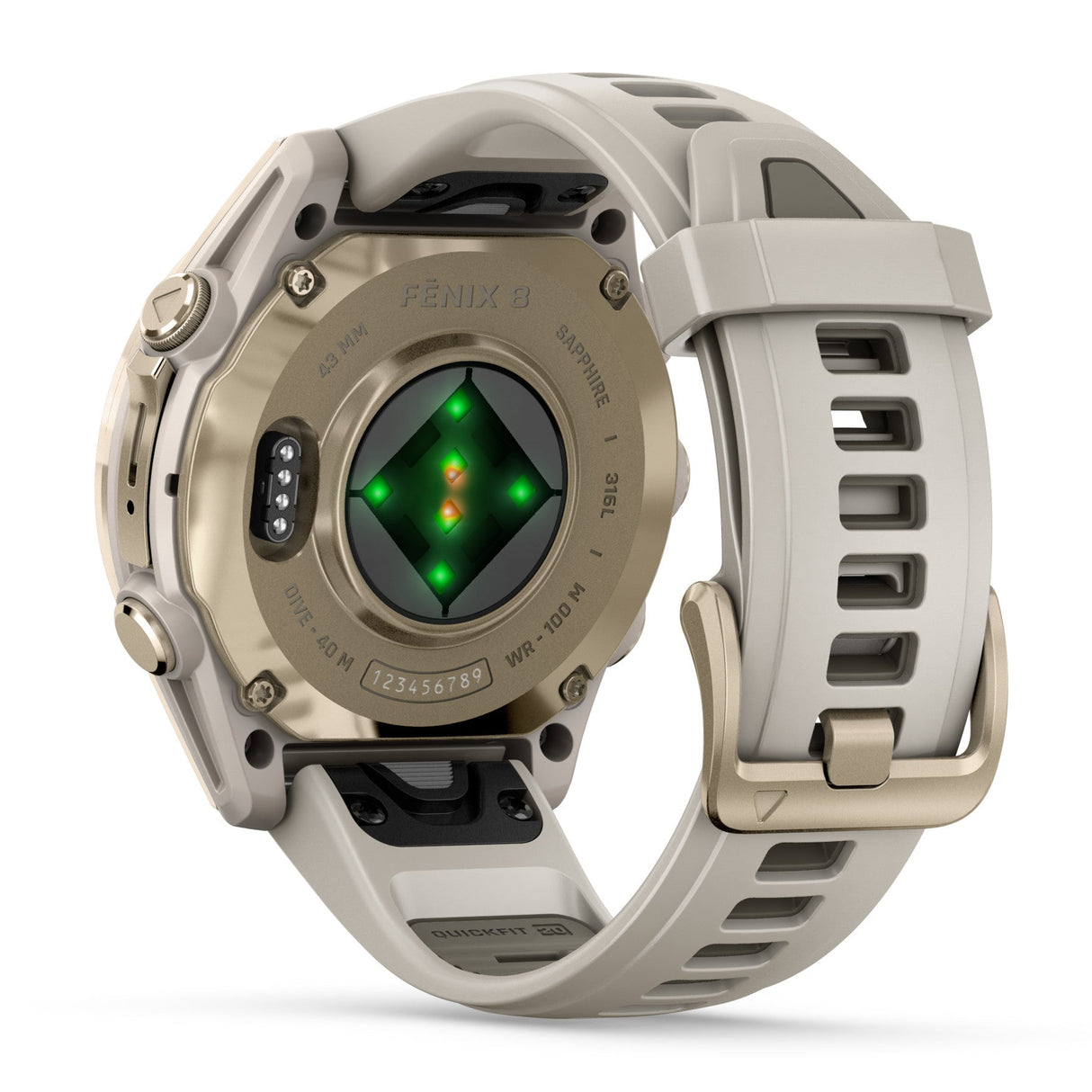 Garmin Fenix 8 Sapphire Smartwatch - AMOLED - 43 mm - Soft Gold/Fog Grey/Dark Sandstone