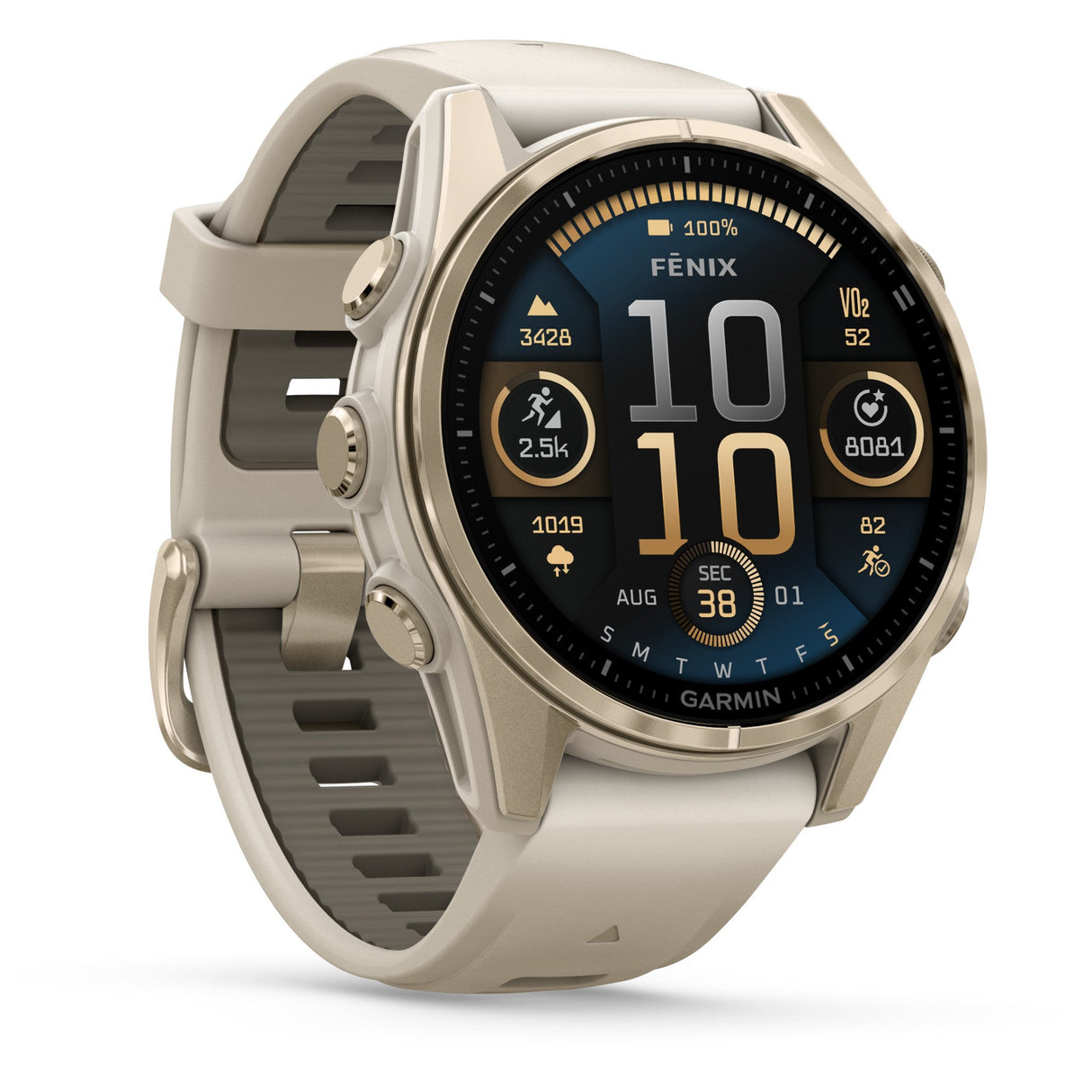 Garmin Fenix 8 Sapphire Smartwatch - AMOLED - 43 mm - Soft Gold/Fog Grey/Dark Sandstone