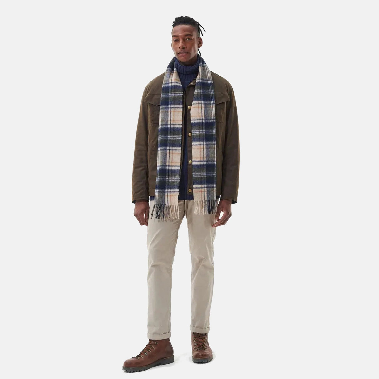 Barbour New Check Tartan Halstørklæde - Unisex - Sand Beige Plaid