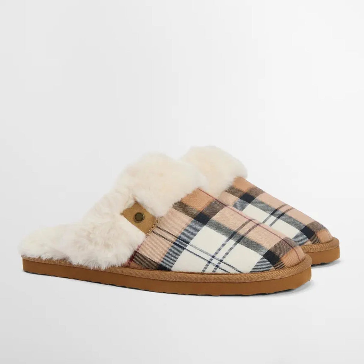 Barbour Claudia Tartan Mule Slipper - Dame - Hessian