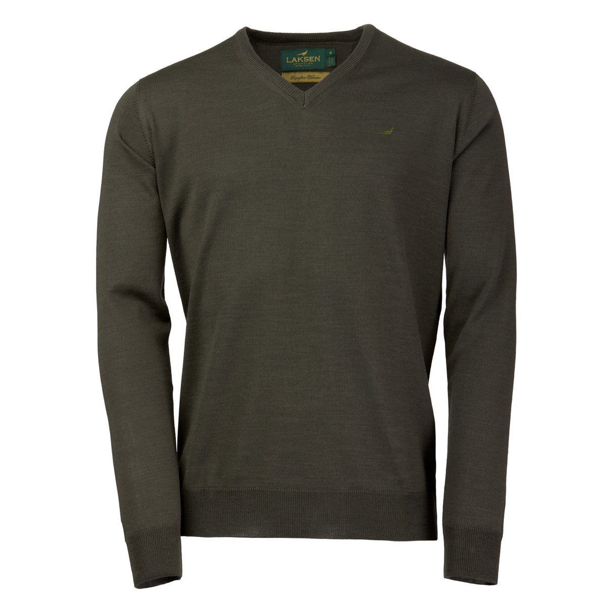 Laksen Sussex V-Neck Merino Strik - Herre - Olive