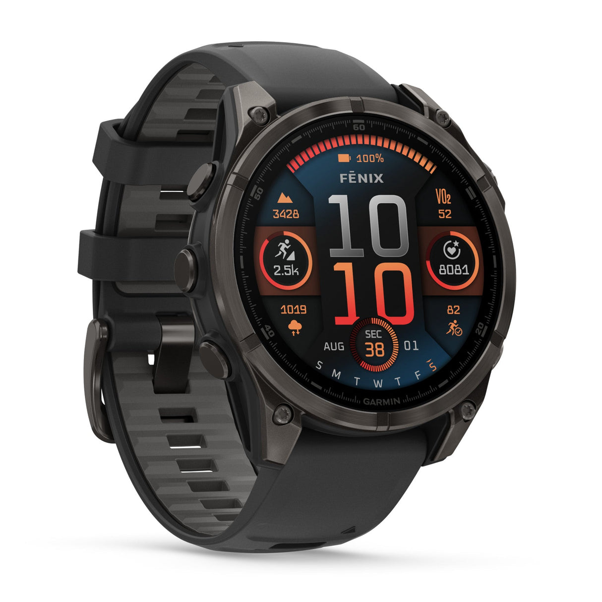 Garmin Fenix 8 Sapphire Smartwatch - AMOLED - 47 mm - Carbon Grey Titanium/Black/Pebble Grey